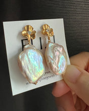 Load image into Gallery viewer, XL Pink Rainbow Keshi Pearl Earrings 14KGF