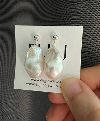 Ivory Baroque Pearl Earrings 925 Silver