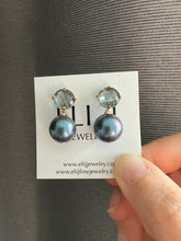 Load image into Gallery viewer, Large Black Freshwater Pearls, Grey Glass Stud Earrings