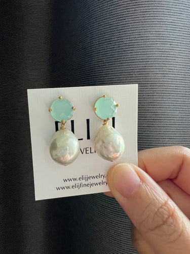 Silver-Ivory Pearls Glass Earring Studs