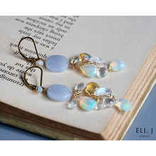 Load image into Gallery viewer, [One of A Kind, Rare] Lavender Type A Burmese Jade, Opal, Rainbow Moonstone Earrings