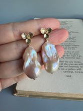 Load image into Gallery viewer, Peach-Pink Baroque Pearls Signature Floral Earring Studs