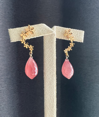 Rhodocrosite Drops Floral Cascade Studs