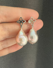 Load image into Gallery viewer, Rainbow Soft Pink Freshwater Pearl Fleur de Lis Earrings