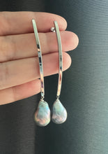 Load image into Gallery viewer, Rainbow Silver Freshwater Pearls Long Silver Earring Studs