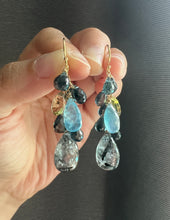 Load image into Gallery viewer, [RARE] Santa Maria Aquamarine, Rutile, London Blue Topaz, Lemon Quartz 14KGF Earrings