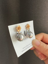 Load image into Gallery viewer, Silver Rainbow Pearls on Sakura Earring Studs