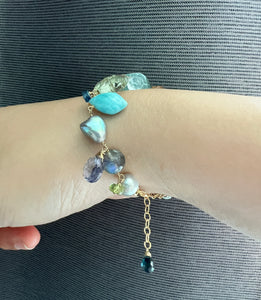 Dreams: Blue Gemstones 14KGF Charm Bracelet