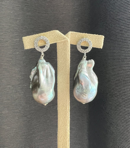 Silver Baroque Pearls CZ Earrings