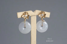 Load image into Gallery viewer, Type A Burmese White Jadeite Donuts, Genuine Silver Diamond Drops 14KGF Earrings