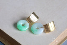 Load image into Gallery viewer, Type A Burmese Green &amp; White Jadeite Donuts Modern Earrings