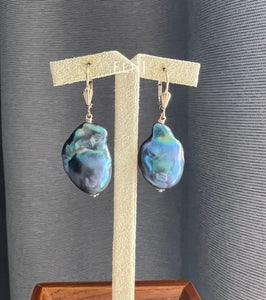 Black Peacock Baroque Pearls 14kGF Earrings