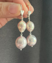 Load image into Gallery viewer, [RARE] Flawless Large Rainbow Pink Freshwater Pearl Double 925 Silver Earrings