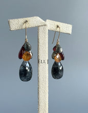 Load image into Gallery viewer, Black Rutile, Orange Garnet, Pyrite, Garnet 14KGF Earrings