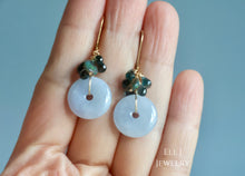 Load image into Gallery viewer, Type A Burmese Bluish Lavender Jadeite Donuts, Black Opal, London Blue Topaz 14KGF Earrings