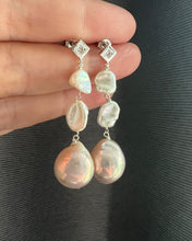 Load image into Gallery viewer, Large Rainbow Soft Pink Pearls with Keshi Pearl Silver Earrings