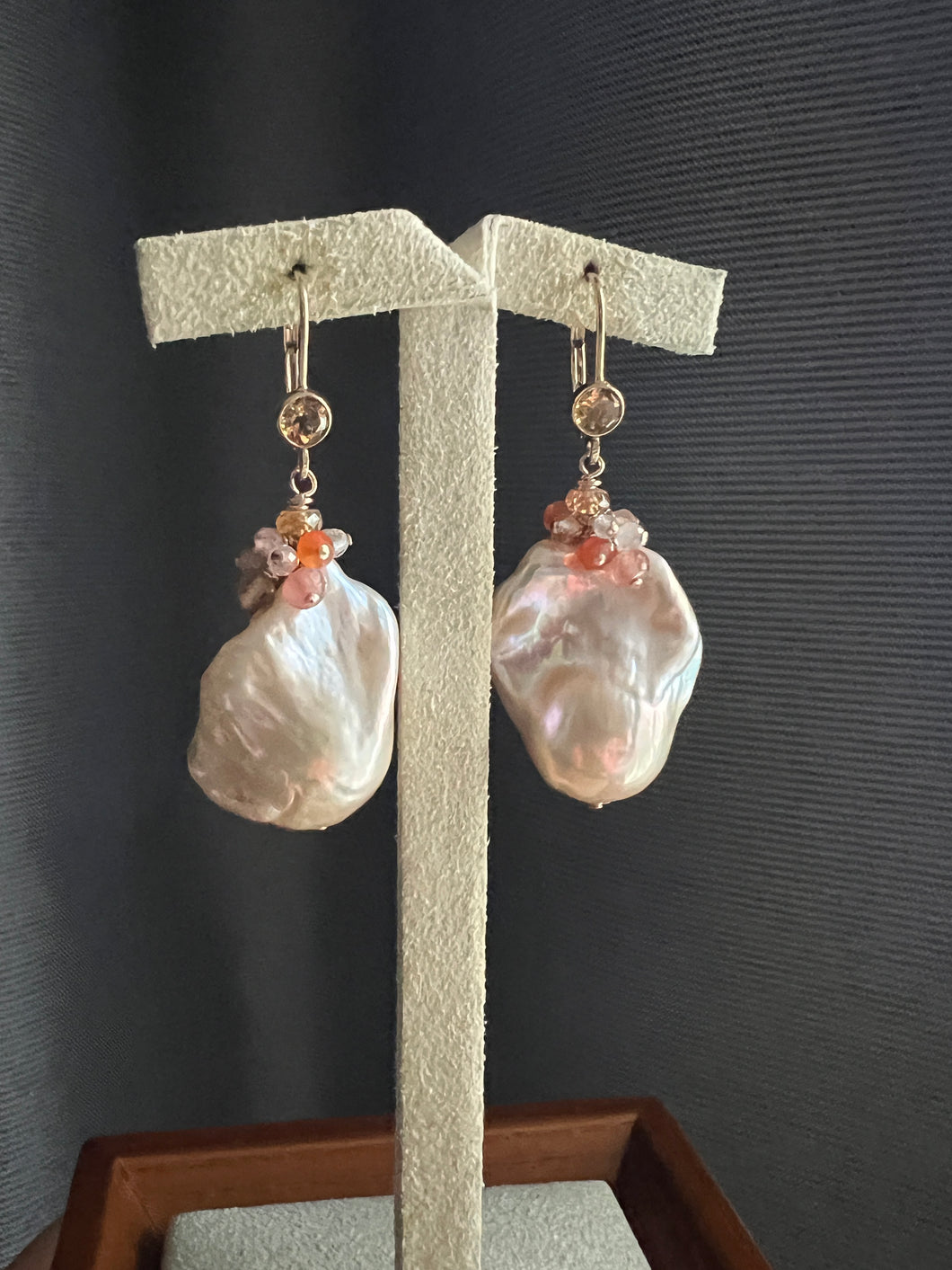 Peach Baroque Pearls, Gemstone 14KGF Earrings