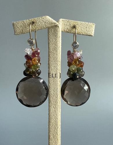 Rare Smoky Topaz, Tourmaline 14KGF Earrings