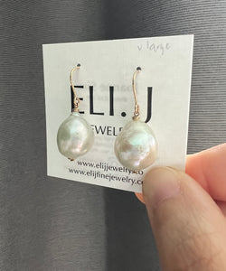 Large Minimalist Ivory Pearls 14kGF Earrings