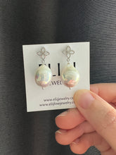 Load image into Gallery viewer, Ivory-Rainbow Pearl Silver Fleur De Lis Earring Studs