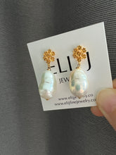 Load image into Gallery viewer, Large Ivory (Jelly Bean) Pearl Floral Earring Studs