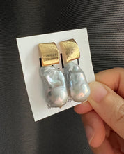 Load image into Gallery viewer, Large Silver Baroque Pearl Earrings 14KGF