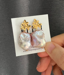 Pink Baroque Pearl Earrings 14KGF