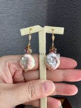 Load image into Gallery viewer, Rainbow Pink Flat Baroque Pearls Gems 14kGF Earrings