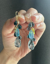 Load image into Gallery viewer, [RARE] Santa Maria Aquamarine, Rutile, London Blue Topaz, Lemon Quartz 14KGF Earrings