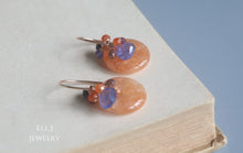 Load image into Gallery viewer, Orange Donuts (Quartz) with Brown Diamond Drops, Tanzanite &amp; Gems 14KRGF Earrings