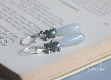 Load image into Gallery viewer, [EXCLUSIVE] Type A Lavender Burmese Jadeite Drops, Black Diamonds, Pyrite 925 Silver Earrings