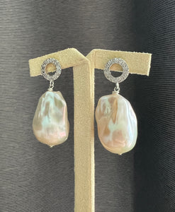 Ivory Pink Baroque Pearls 925 Silver Earrings