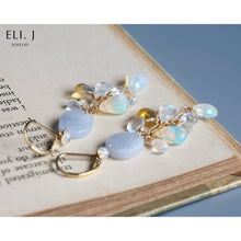 Load image into Gallery viewer, [One of A Kind, Rare] Lavender Type A Burmese Jade, Opal, Rainbow Moonstone Earrings