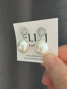 Big Ivory Pearls 925 Silver Circle Earring Studs