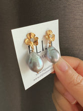 Load image into Gallery viewer, Large Silver Pearls on Floral Gold Earring Studs