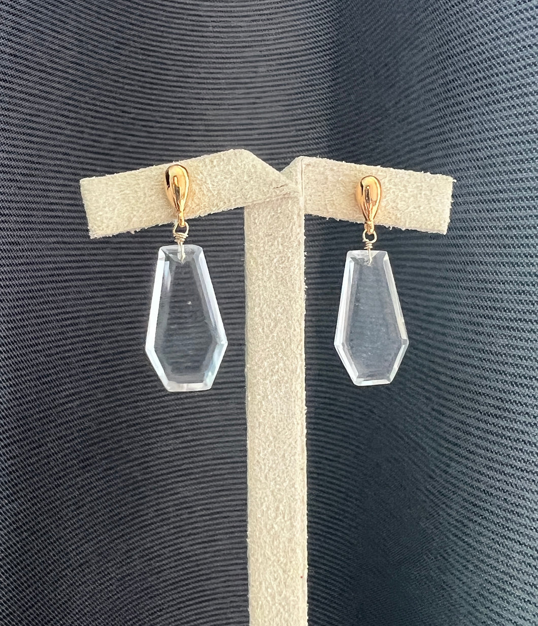 Clear Quartz Portrait Cut Gold Earrings