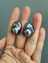 Load image into Gallery viewer, #6: Peacock Black Baroque Pearl Earring Studs