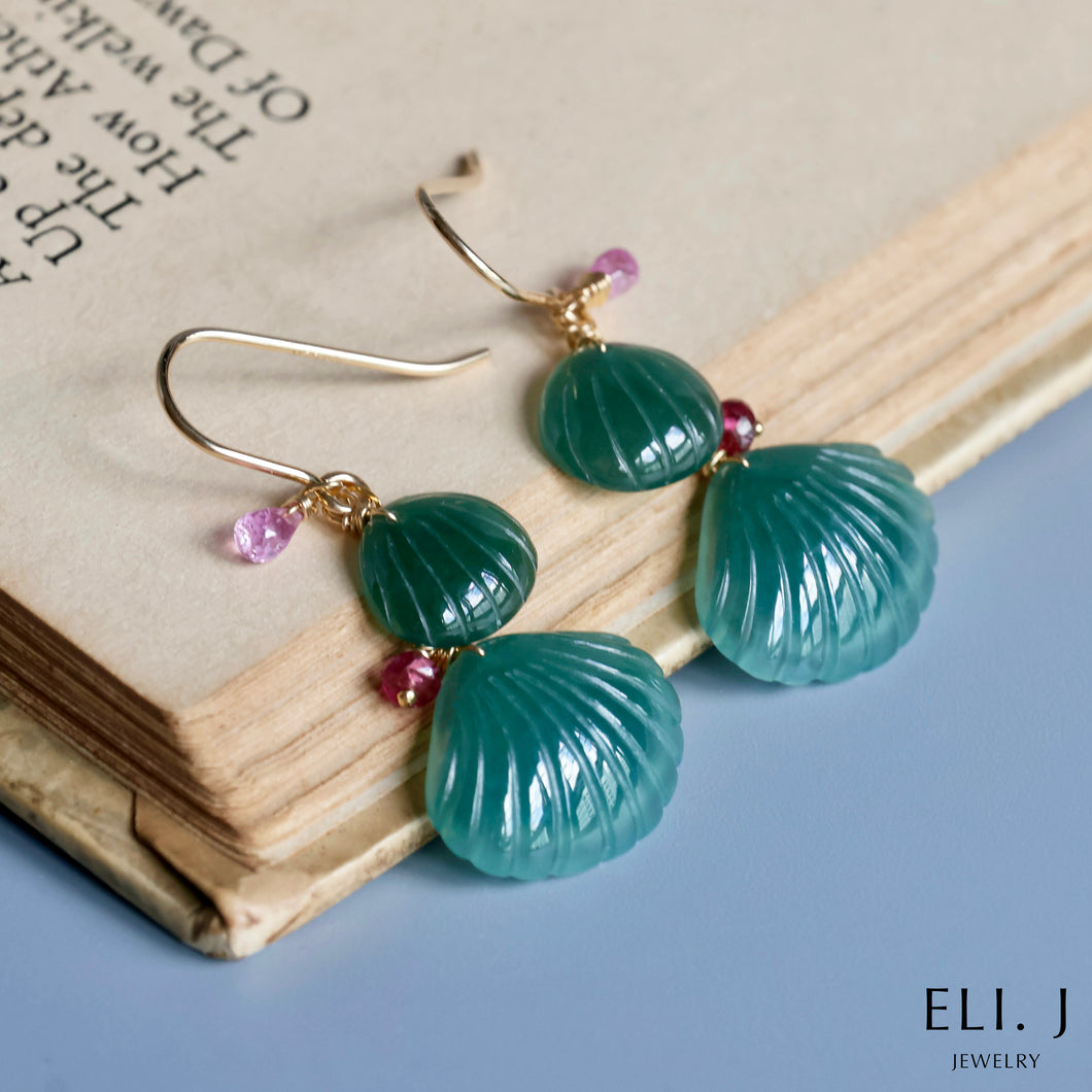 Mama & Baby Type A Burmese Jade Shells Earrings