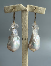 Load image into Gallery viewer, Ivory Baroque Pearls, Rainbow Moonstone 14kGF Earrings