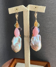 Load image into Gallery viewer, Purple-Pink-Rainbow Baroque Pearls &amp; Gemstones 14KGF Earrings
