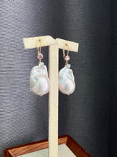 Load image into Gallery viewer, Ivory Baroque Pearls 14kGF Pink CZ Earrings