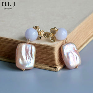 Lavender Type A Burmese Jade Balls, Keshi Pearl Earrings