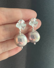 Load image into Gallery viewer, [OOAK] Large Rainbow Silvery Lilac Freshwater Pearl Floral Earrings