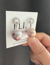 Load image into Gallery viewer, Mismatched Large Lilac-Peach Edison Pearls, Round CZ Silver Studs