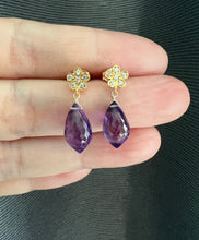 Load image into Gallery viewer, Amethyst Drops Daisy Earring Studs