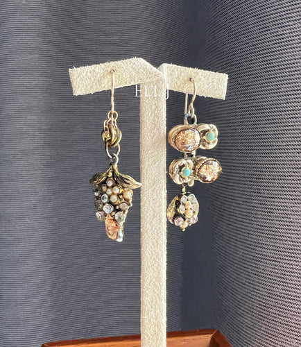 Vintage Rhinestone & Pearl Parts, Resin, 14kGF Earrings