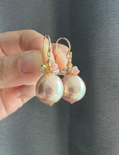 Load image into Gallery viewer, Large Golden-Rainbow Pink-Peach Pearls &amp; Gem Earrings