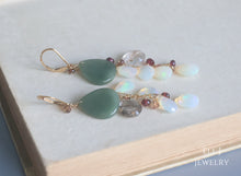 Load image into Gallery viewer, [EXCLUSIVE] Type A Deep Green Burmese Jade Flat Teardrops, Opal, Copper Rutile 14KGF Earrings