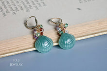Load image into Gallery viewer, Type A Burmese Green Jadeite Shells &amp; Gems 14KGF Earrings