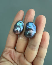 Load image into Gallery viewer, #10: Peacock Black Baroque Pearl Earring Studs